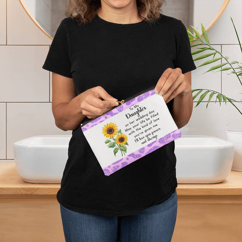 To My Daughter Wedding Day Makeup Bag from Mom – Sunflower Gift for Bride – Sentimental Bridal Gift – Forever Love Zipper Pouch