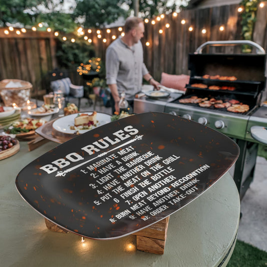Funny BBQ Rules Serving Platter – Hilarious Grilling Gift for BBQ Lovers