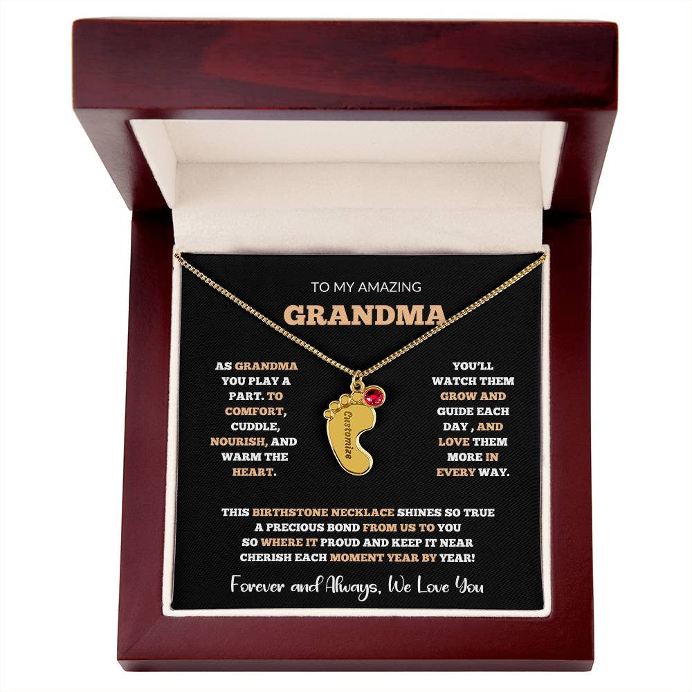 Custom Birthstone Necklace for Grandma – Footprint Pendant Gift from Grandchild