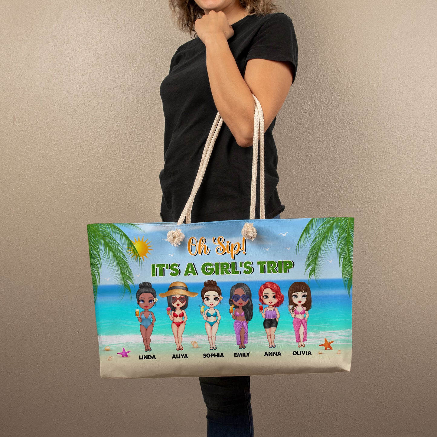 Custom Girl's Trip Beach Tote Bag – Personalized Name Gift for Friends & Summer
