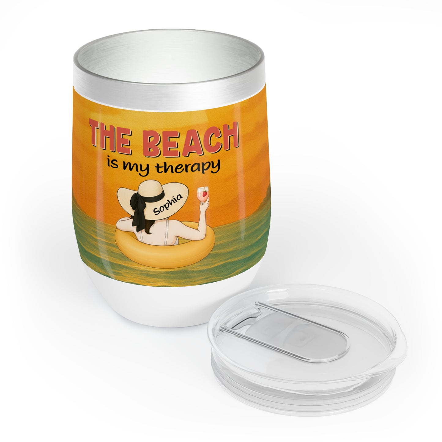 The Beach Is My Therapy Personalized Wine Tumbler | Insulated Tumbler