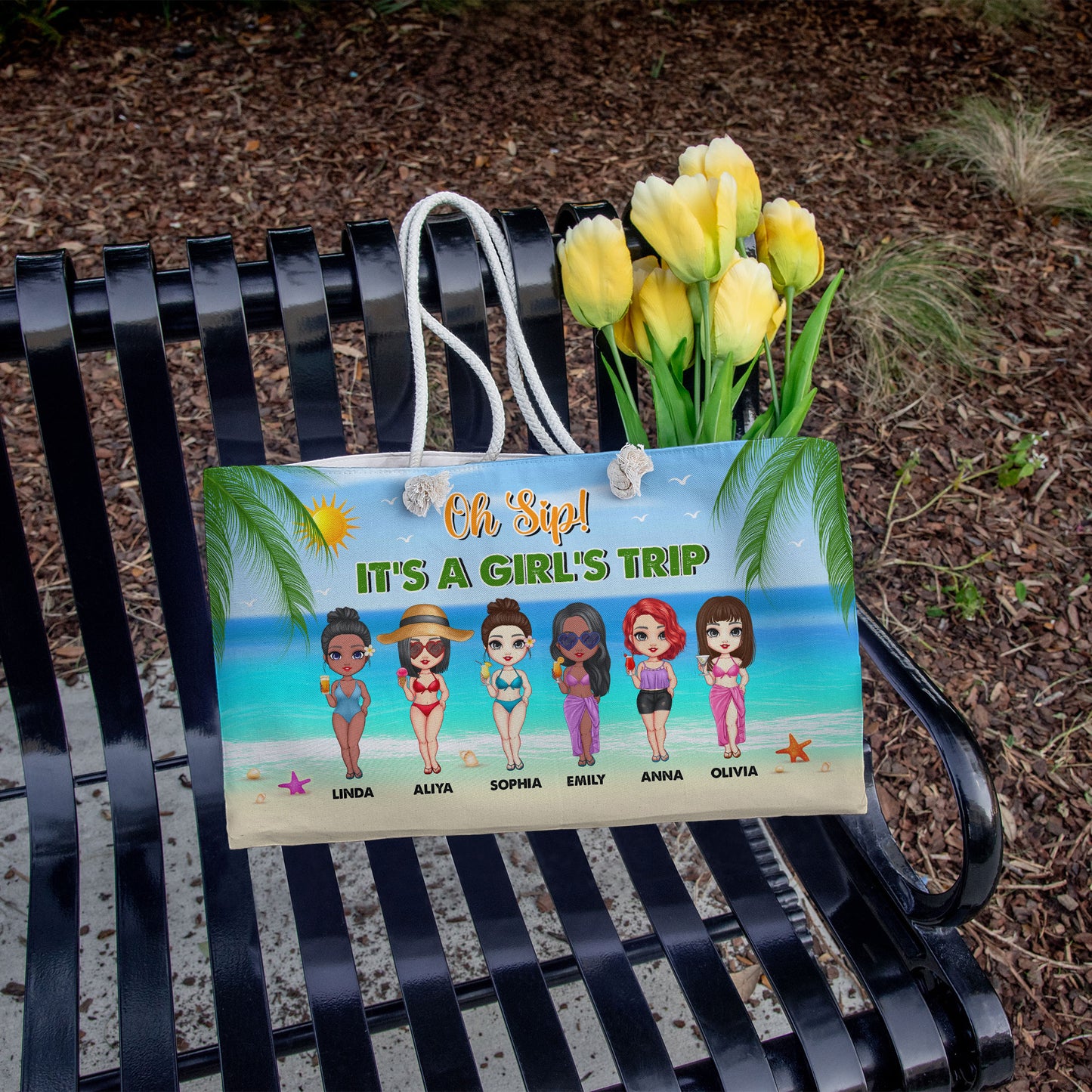 Custom Girl's Trip Beach Tote Bag – Personalized Name Gift for Friends & Summer