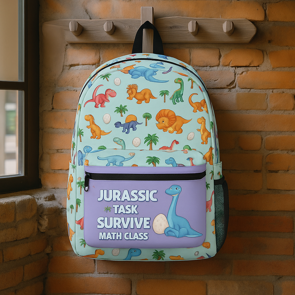 Jurassic Math Survivor Kids Backpack – Funny Dinosaur Bookbag for School