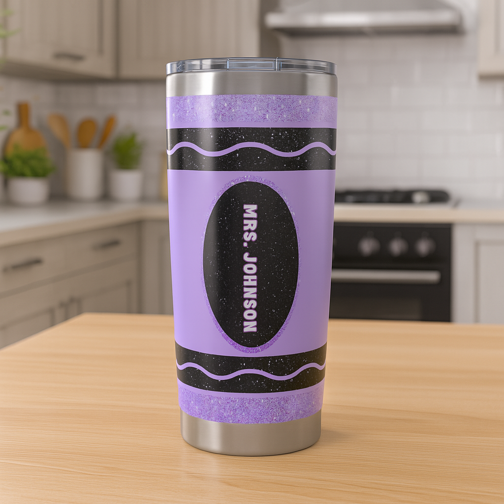 Custom Pink Crayon Teacher Tumbler – 20oz
