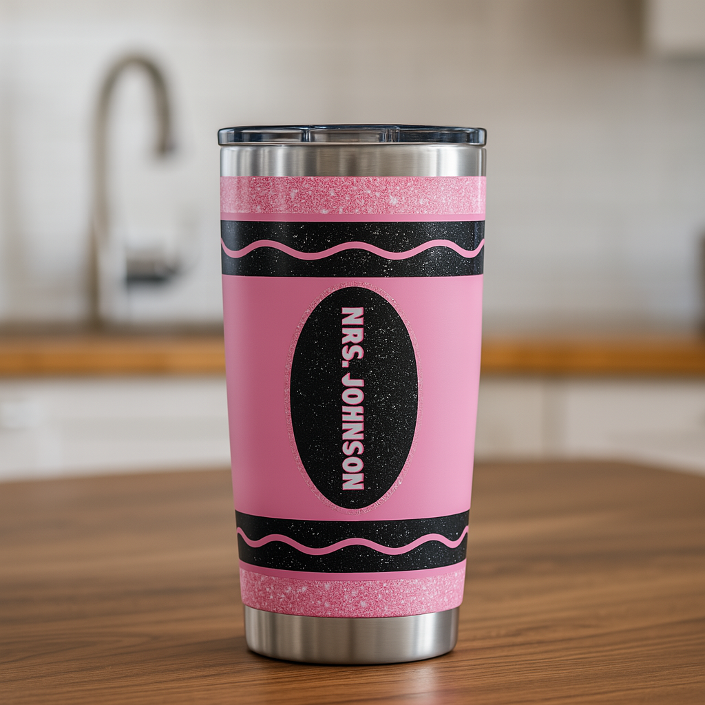Custom Pink Crayon Teacher Tumbler – 20oz