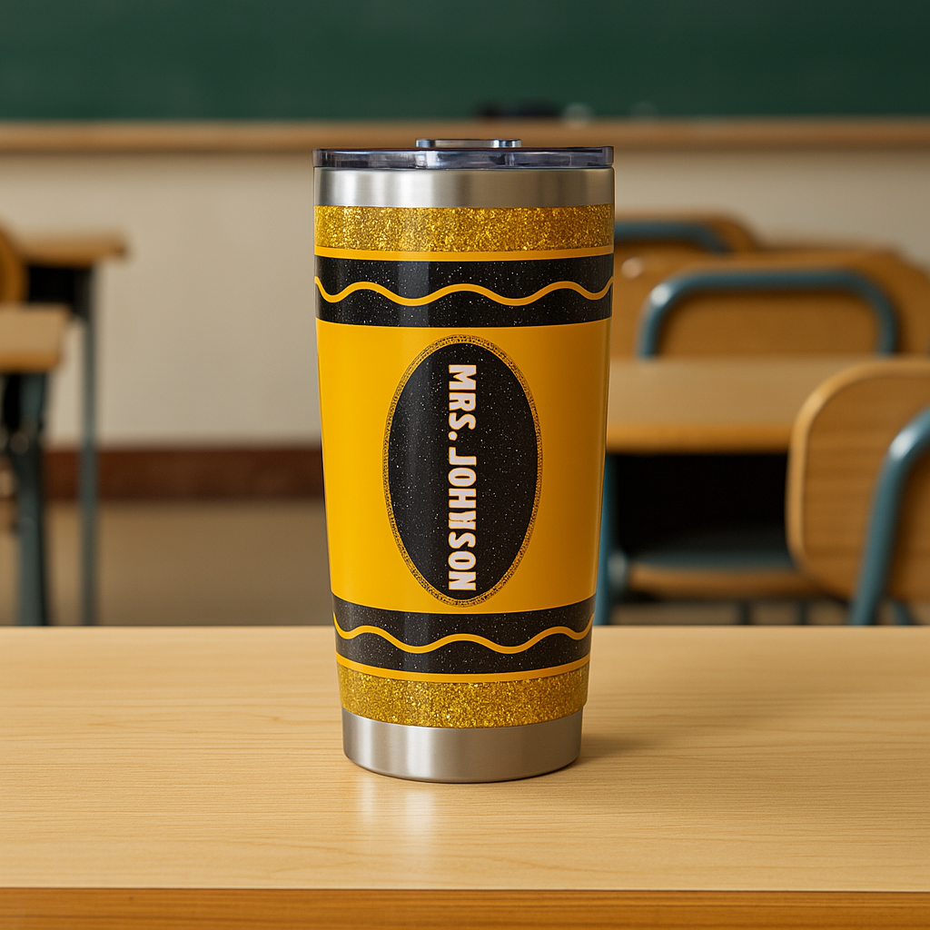 Custom Pink Crayon Teacher Tumbler – 20oz