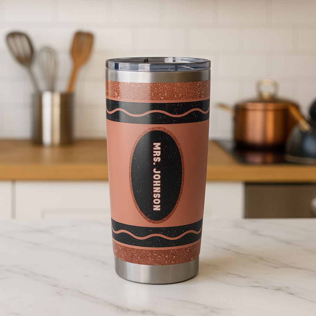 Custom Pink Crayon Teacher Tumbler – 20oz