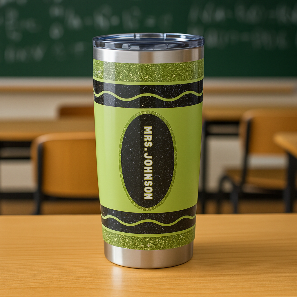 Custom Pink Crayon Teacher Tumbler – 20oz