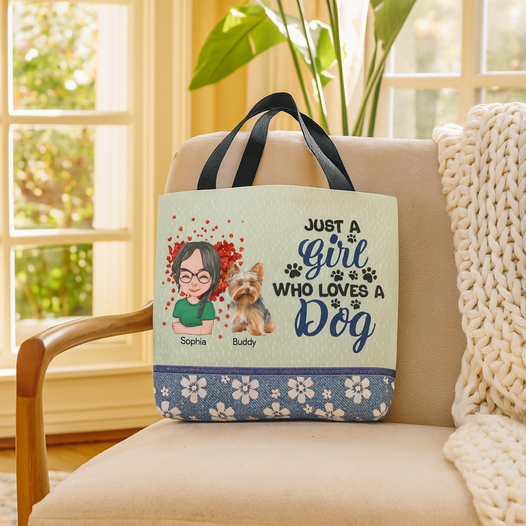 Custom “Just a Girl and Her Dog” Tote Bag with Name