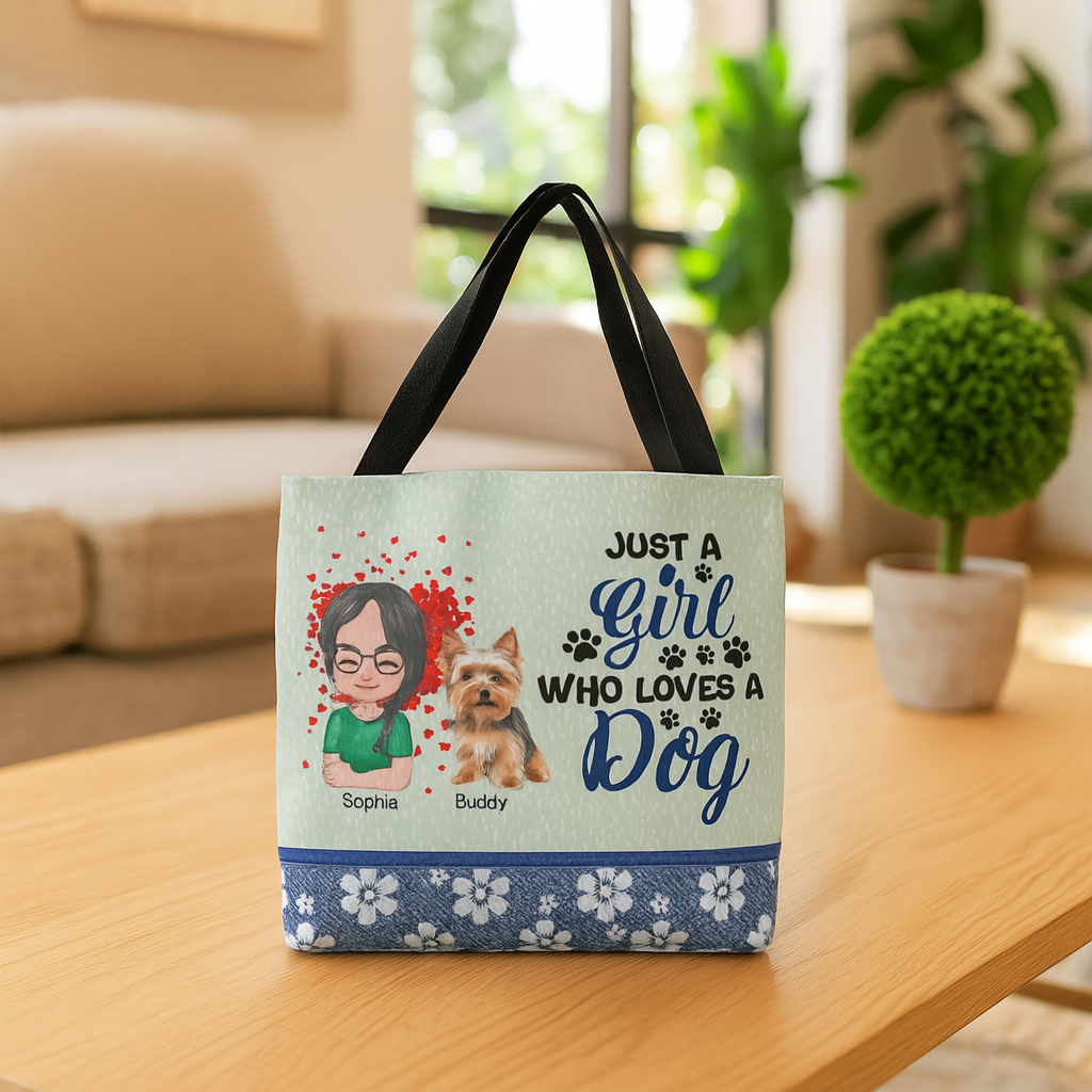 Custom “Just a Girl and Her Dog” Tote Bag with Name