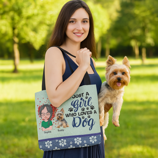 Custom “Just a Girl and Her Dog” Tote Bag with Name