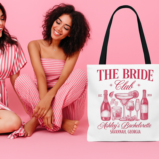 Custom "The Bride Club" Bachelorette Party Tote Bag – Personalized with Bride's Name & Location