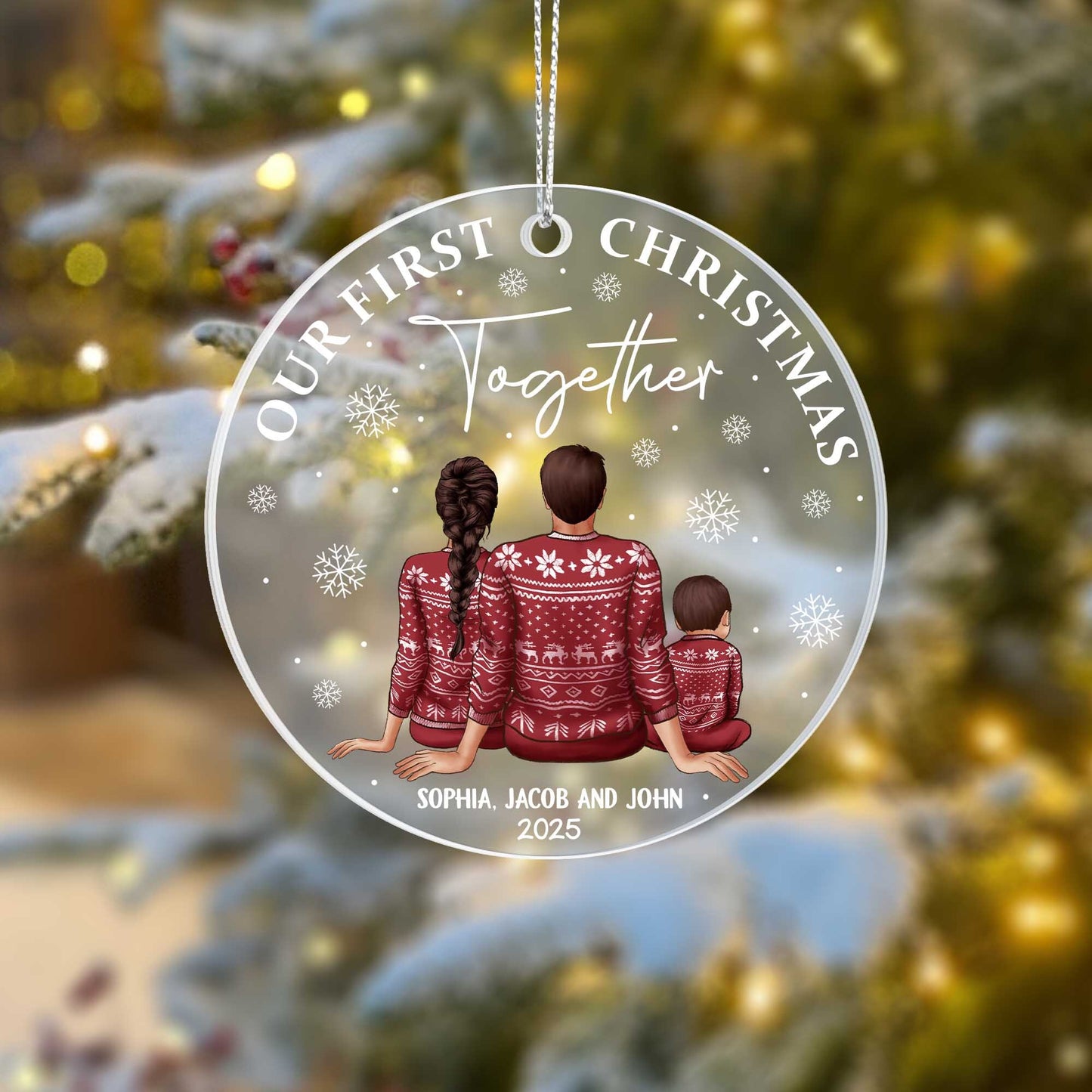 Personalized Family Christmas Ornament – Our First Christmas Together Custom Name & Year Gift for Couples, Parents, or Kids