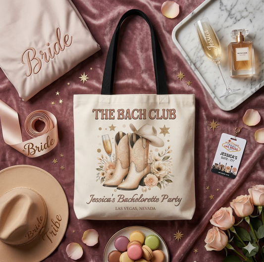 Custom Bachelorette Tote – The Bach Club Bag with Name & Location