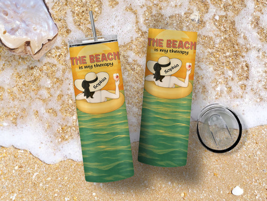 Personalized Beach Therapy 20oz Skinny Tumbler – Custom Name !