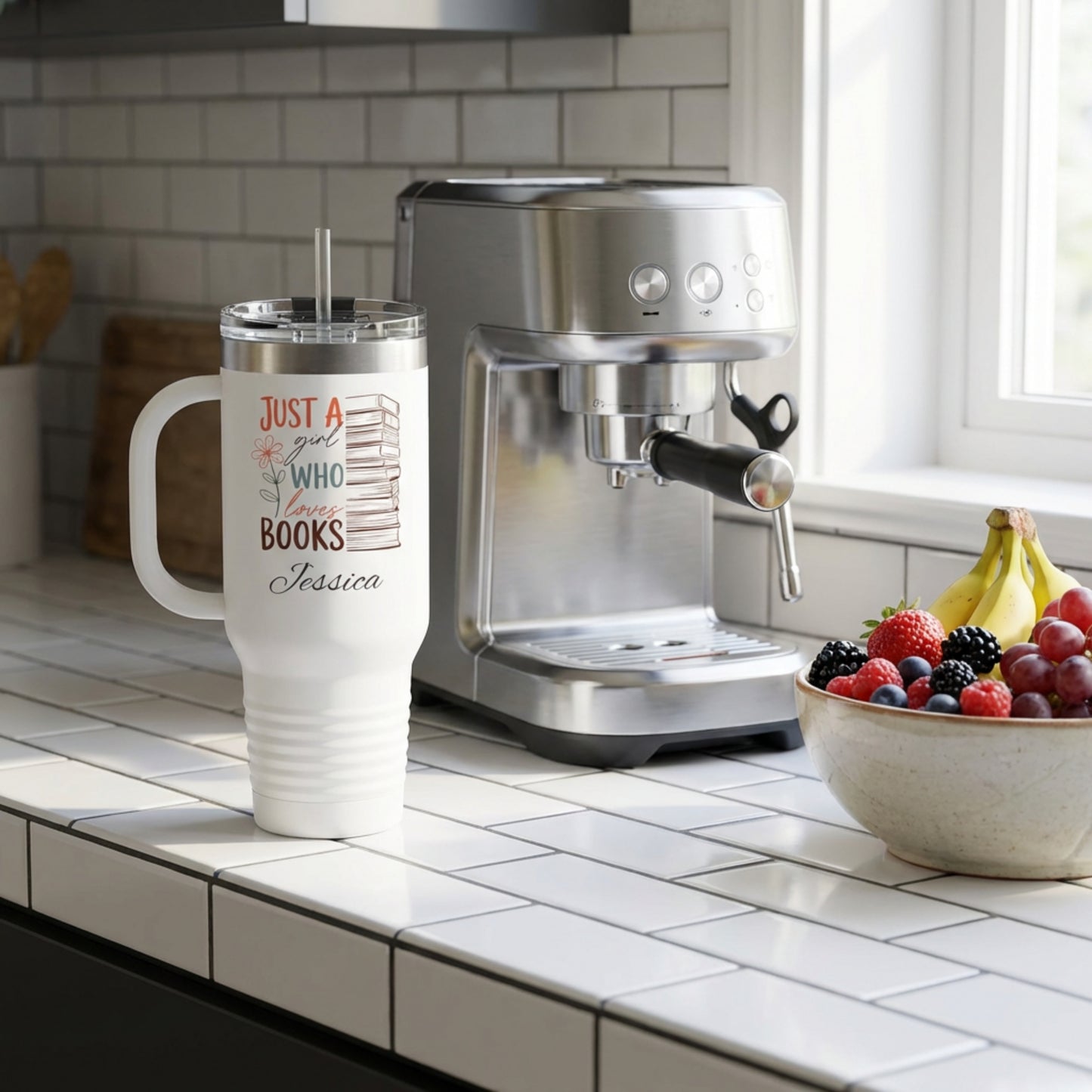 Just a Girl Who Loves Books" Personalized Tumbler β Custom Name | Book Lover Gift | Reader Tumbler | Bookworm Gift for Her | 40oz Insulated Tumbler with Handle