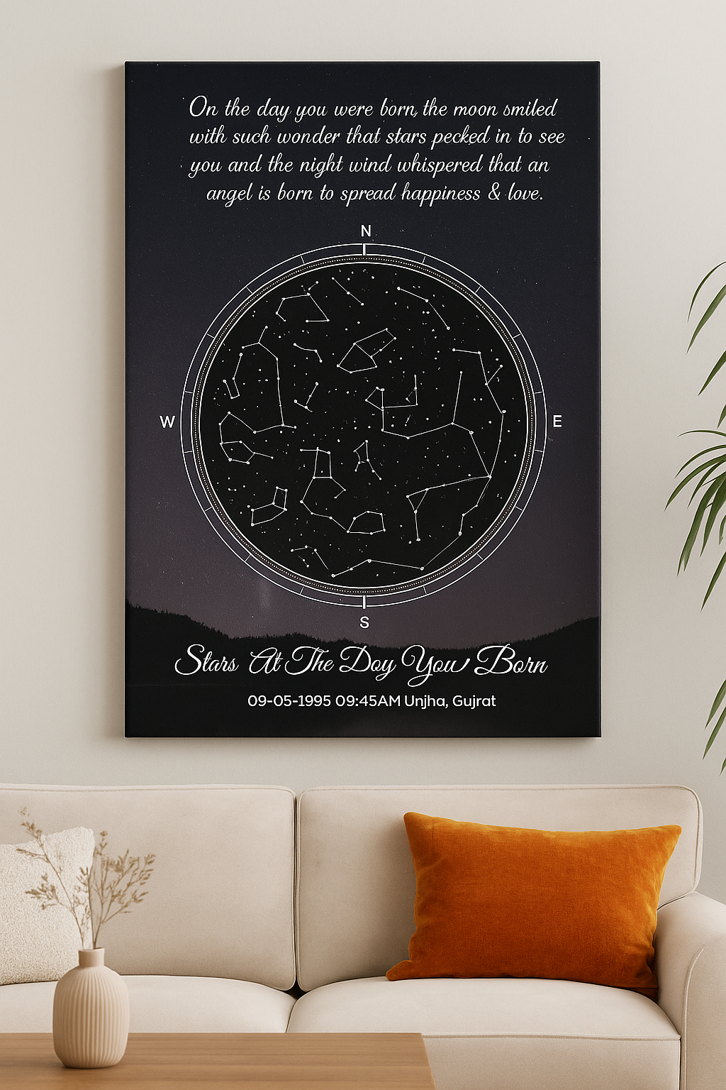 Custom Star Map Canvas – Personalized Night Sky Print with Name & Birthdate !