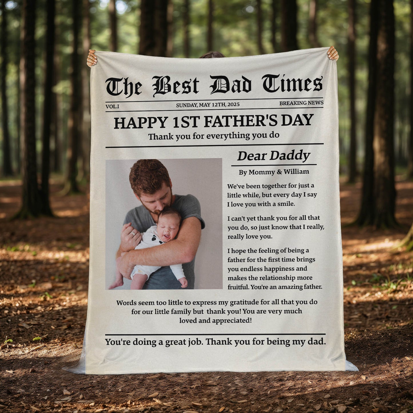 Happy 1st Father's Day Thank You For Everything - Personalized Photo Blanket ! For Dad