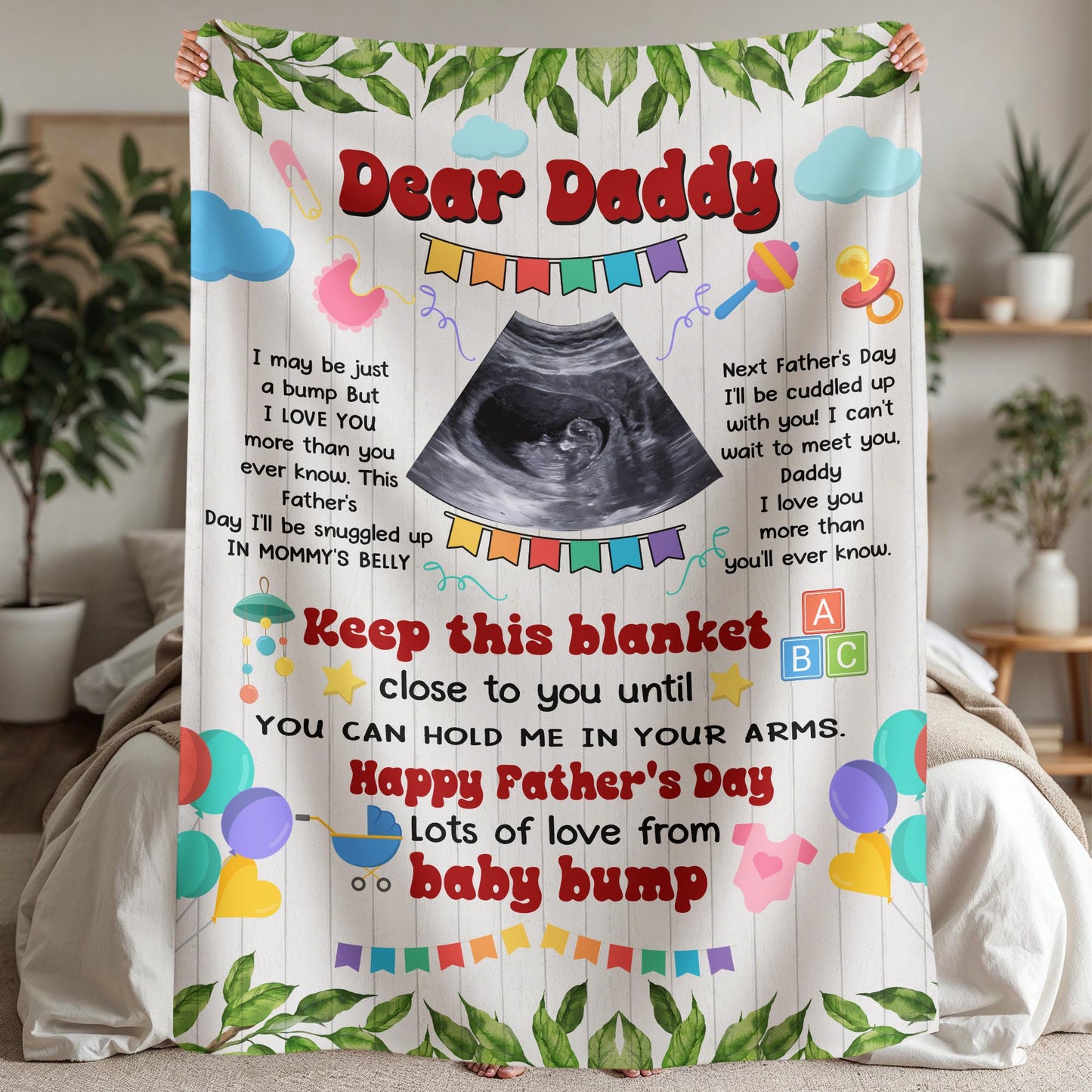 Dear Daddy From Bump" Personalized Ultrasound Father's Day Blanket Gift !