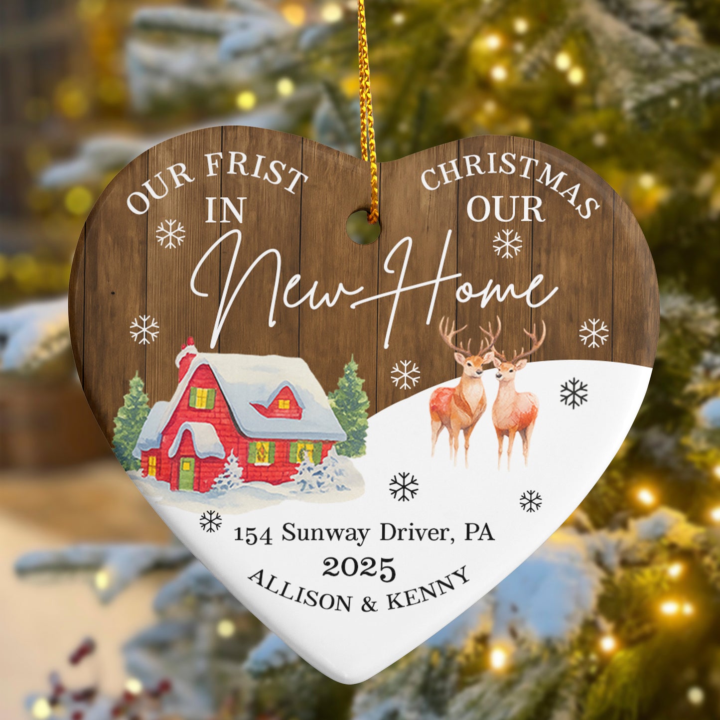 Our First Christmas in Our New Home Ornament – Personalized Heart Ornament, New Home Gift for Couple, 2025 Christmas Keepsake