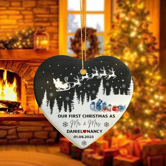 Our First Christmas as Mr. & Mrs. Ornament – Personalized Heart Ornament, Newlywed Christmas Gift, 2025 Holiday Keepsake