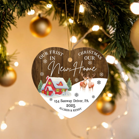 Our First Christmas in Our New Home Ornament – Personalized Heart Ornament, New Home Gift for Couple, 2025 Christmas Keepsake