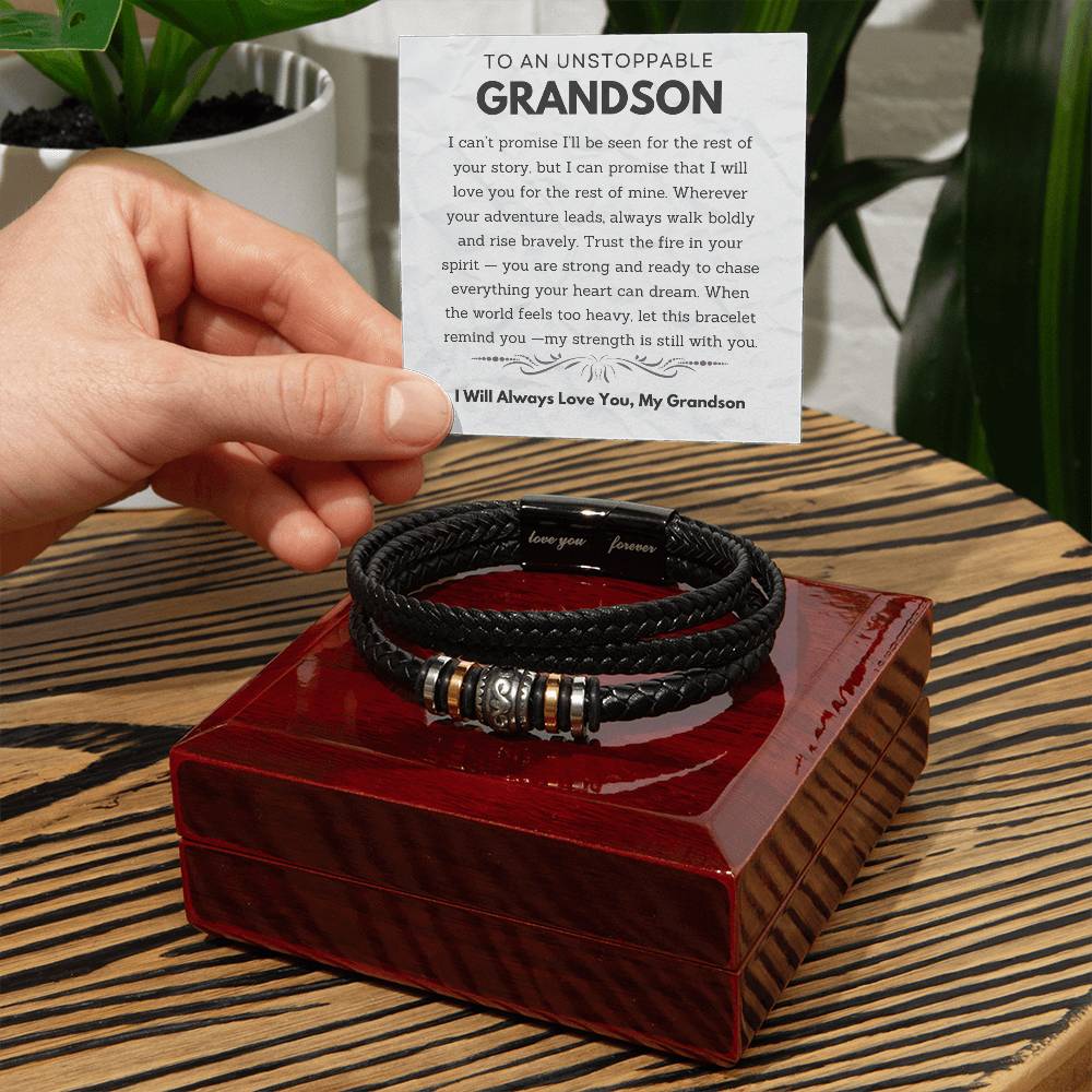 To My Grandson - Men's "Love You Forever" Leather Bracelet Gift