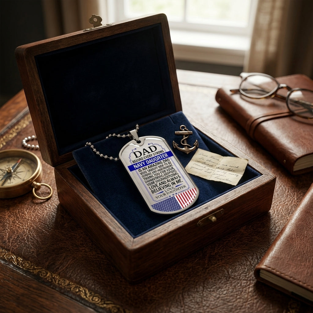 To My Daughter Navy Dad Necklace – Military Dog Tag Gift from Father | Patriotic Navy Family Jewelry