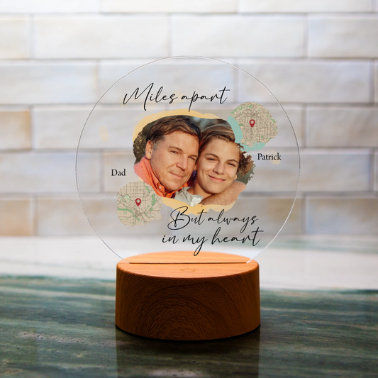 Personalized “Miles Apart” Father's Day Acrylic LED Plaque
