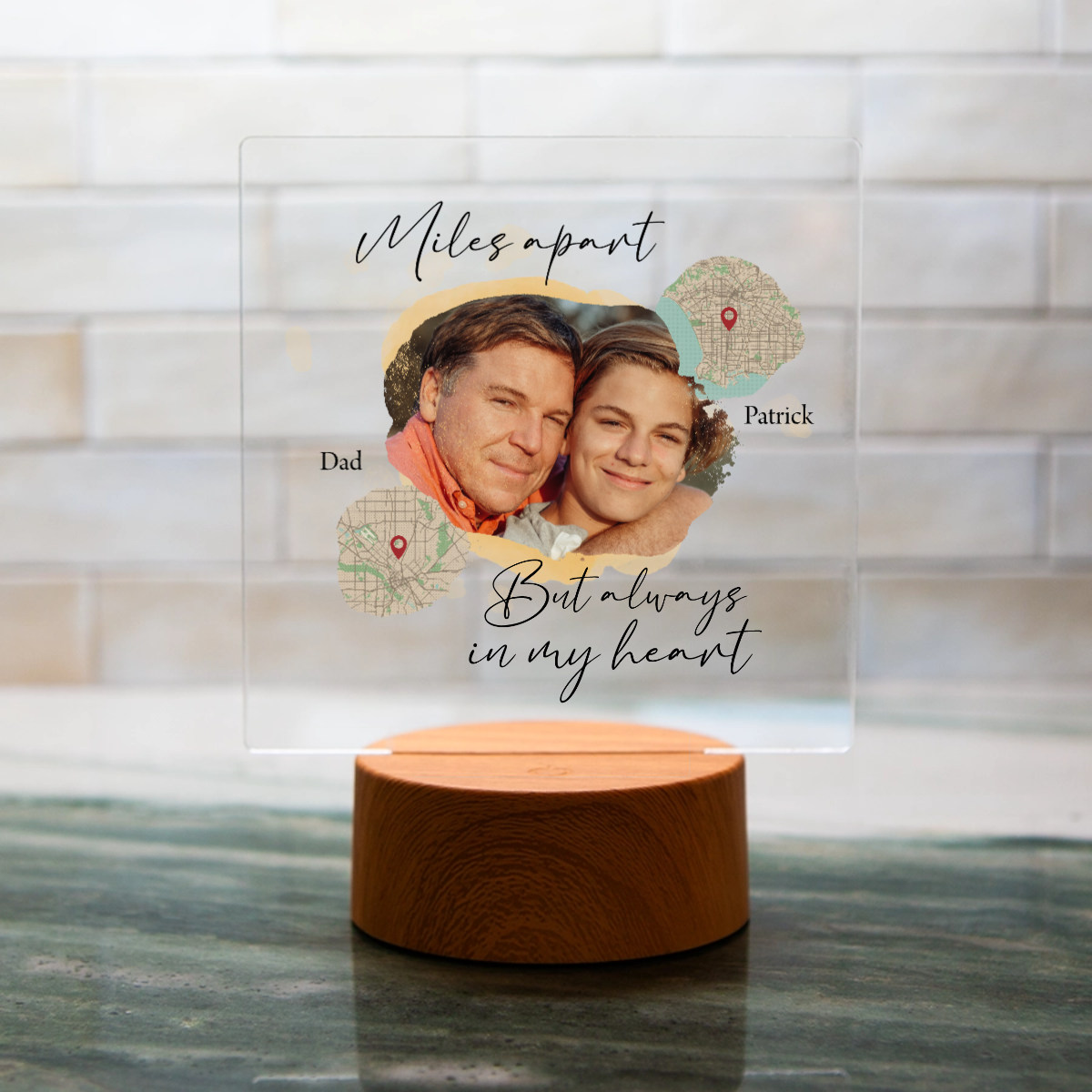 Personalized “Miles Apart” Father's Day Acrylic LED Plaque