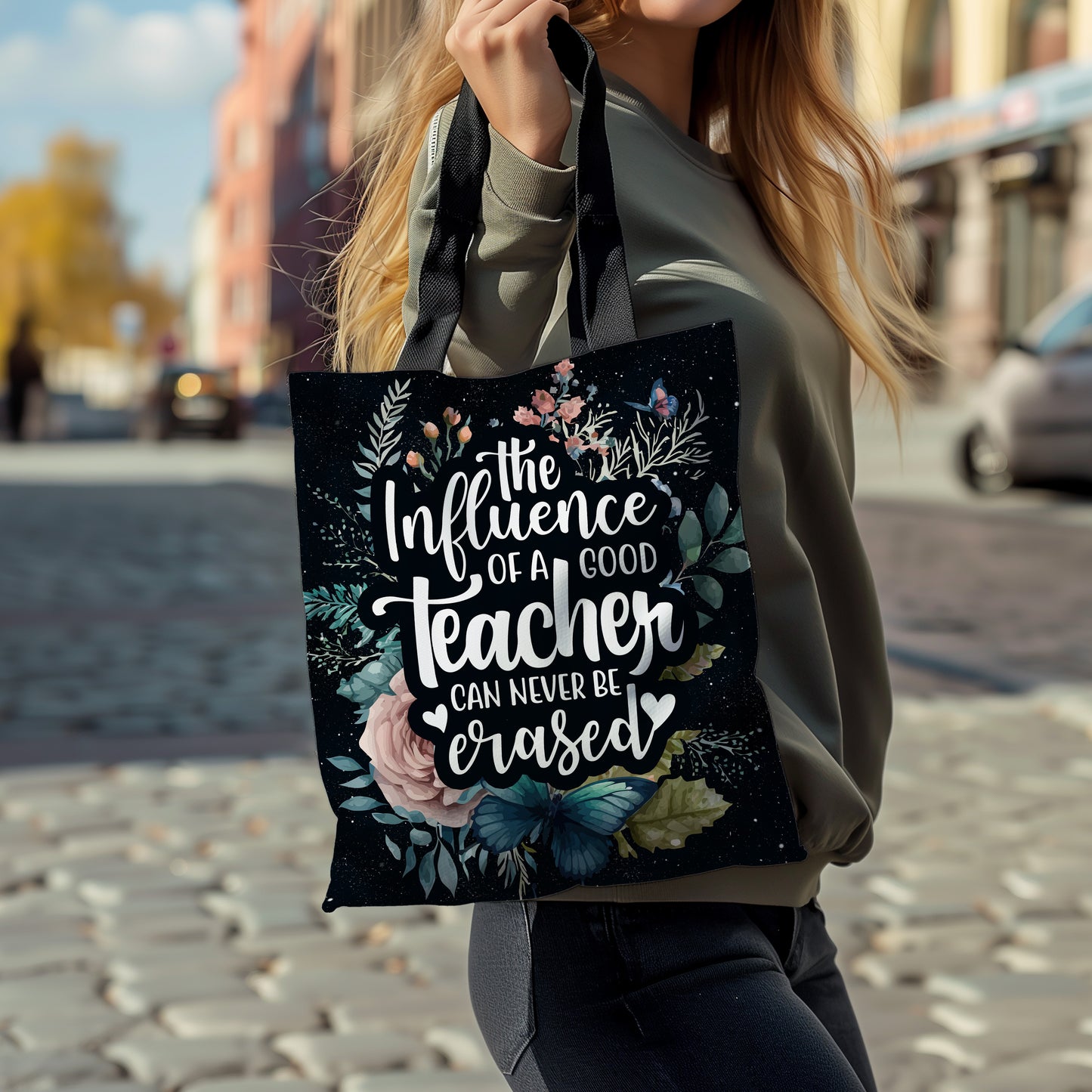 The Influence of a Good Teacher – Floral Tote Bag