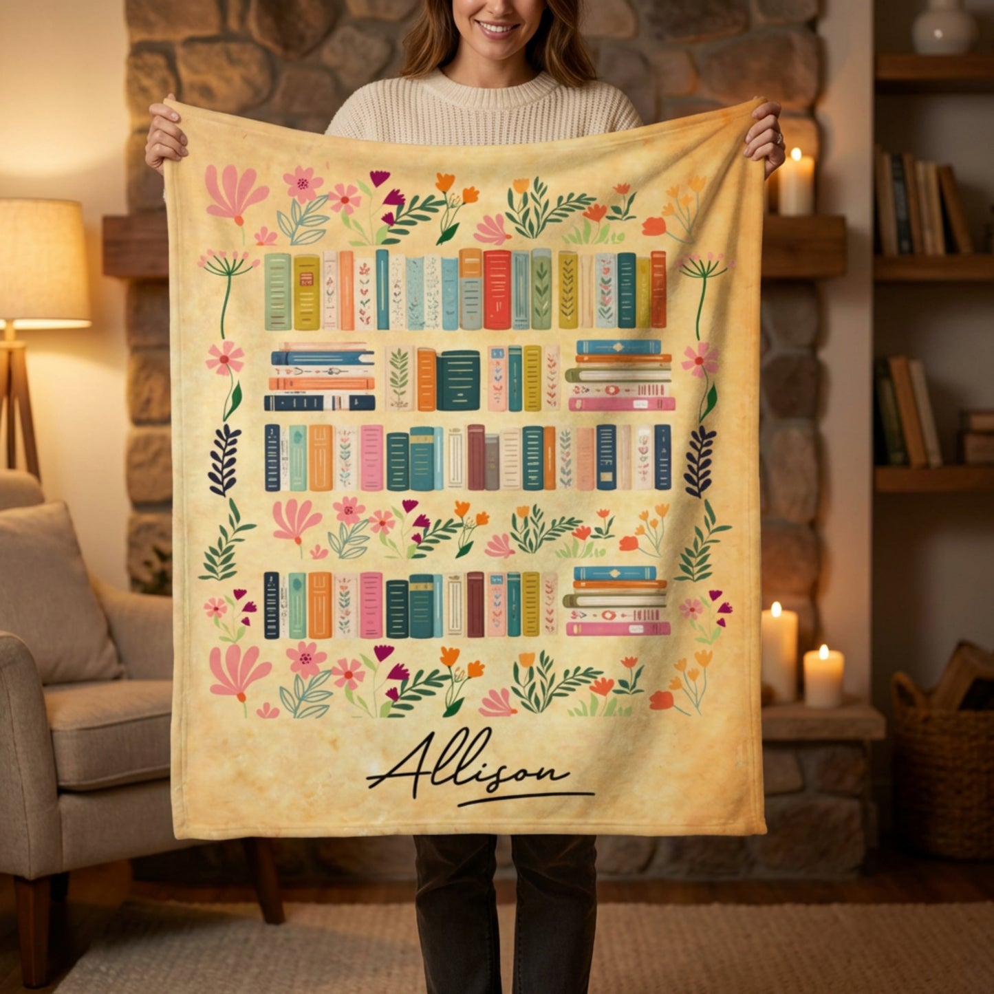 Personalized Book Lover Blanket – Custom Name Reading Throw Blanket for Book Lovers, Cozy Literary Gift for Her