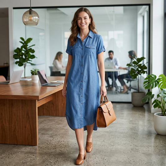 Denim-Look Longline Shirt Dress | Casual Maxi Button Down | Summer Beach Dress | Black Blue Orange | S–3XL