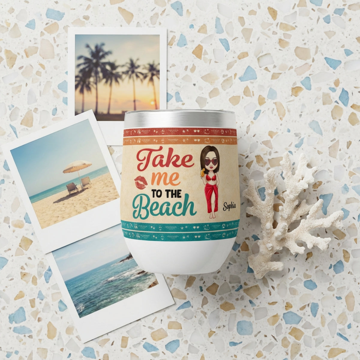Take Me To The Beach Personalized Wine Tumbler | Custom Name, Beach Theme