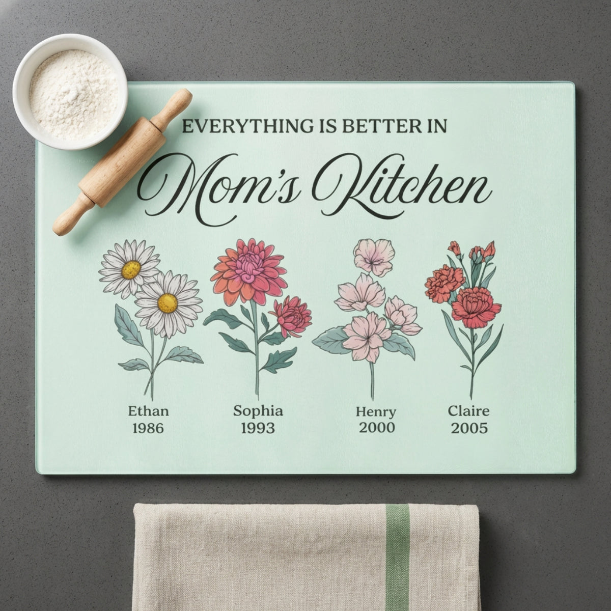 Everything Is Better in Mom's Kitchen" Personalized Cutting Board