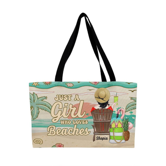 Custom Beach Lover Tote – Just a Girl Who Loves Beaches Bag with Name