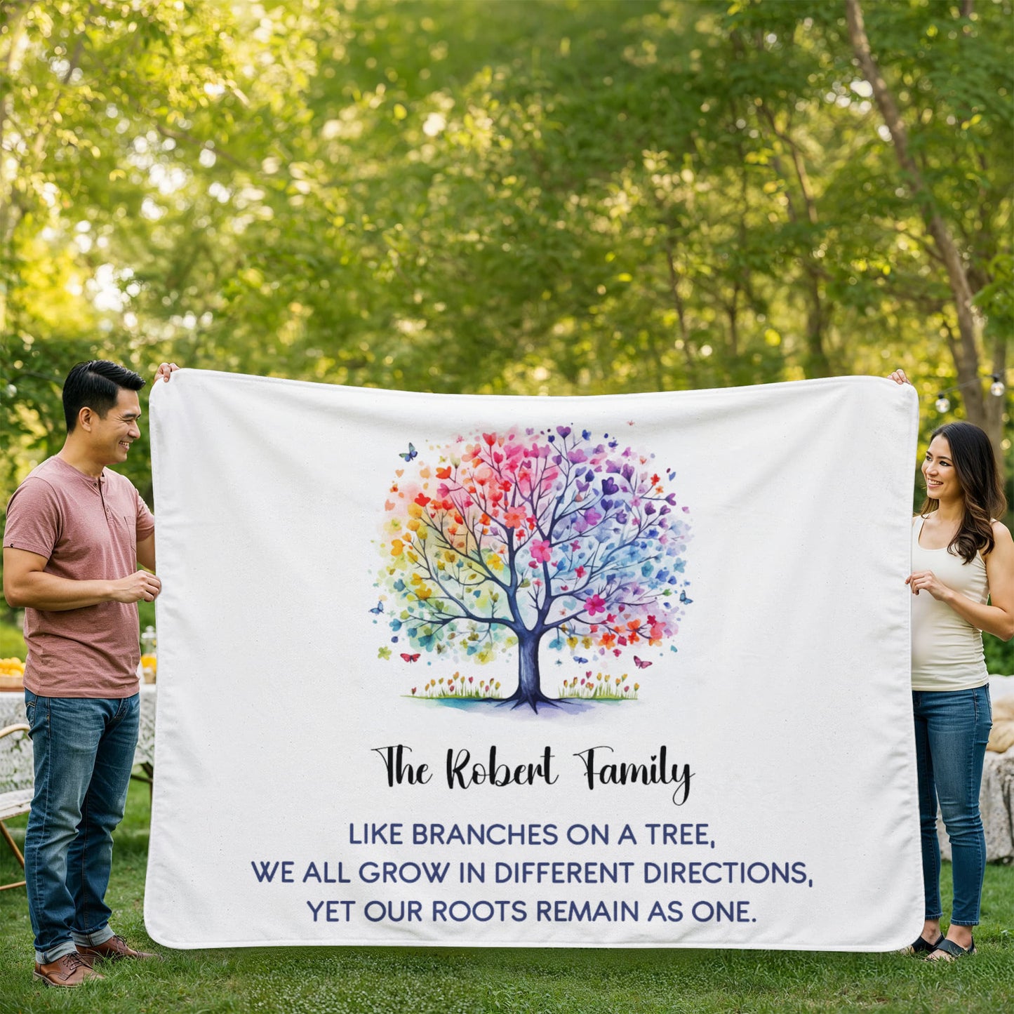Custom Family Tree Sherpa Fleece Blanket – Roots & Branches Quote