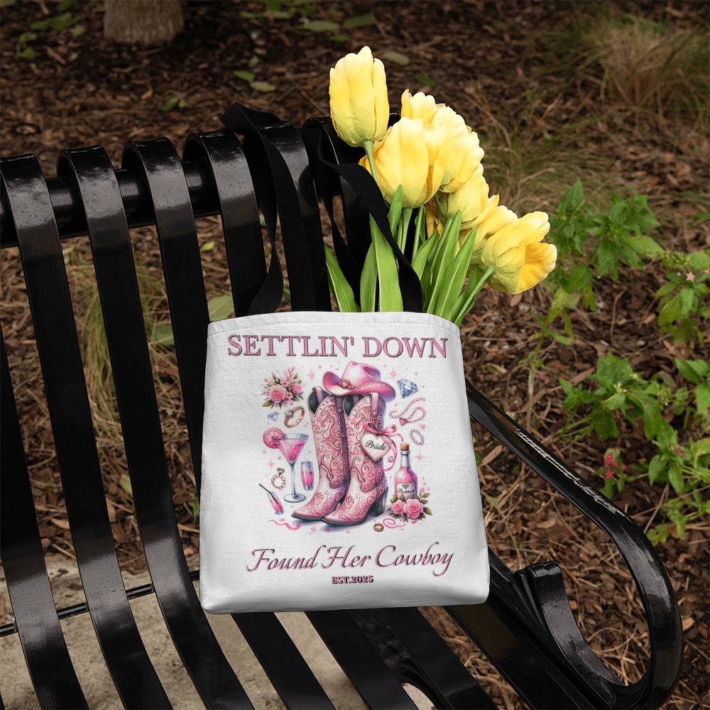 Custom Bride Tote – Settlin' Down Found Her Cowboy Bag with Date