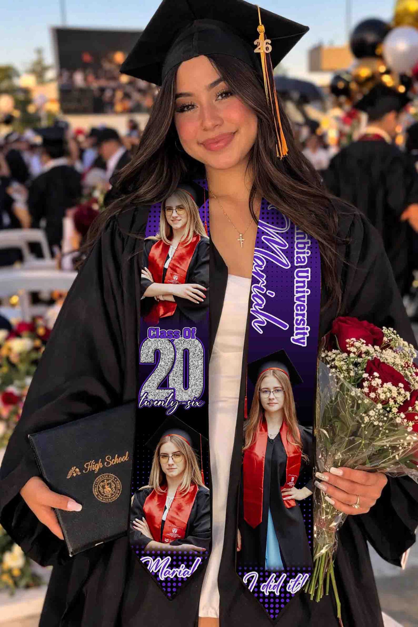 Personalized Purple Graduation Stole Class of 2026 – Custom Name & Photo Graduation Sash, College Senior Gift