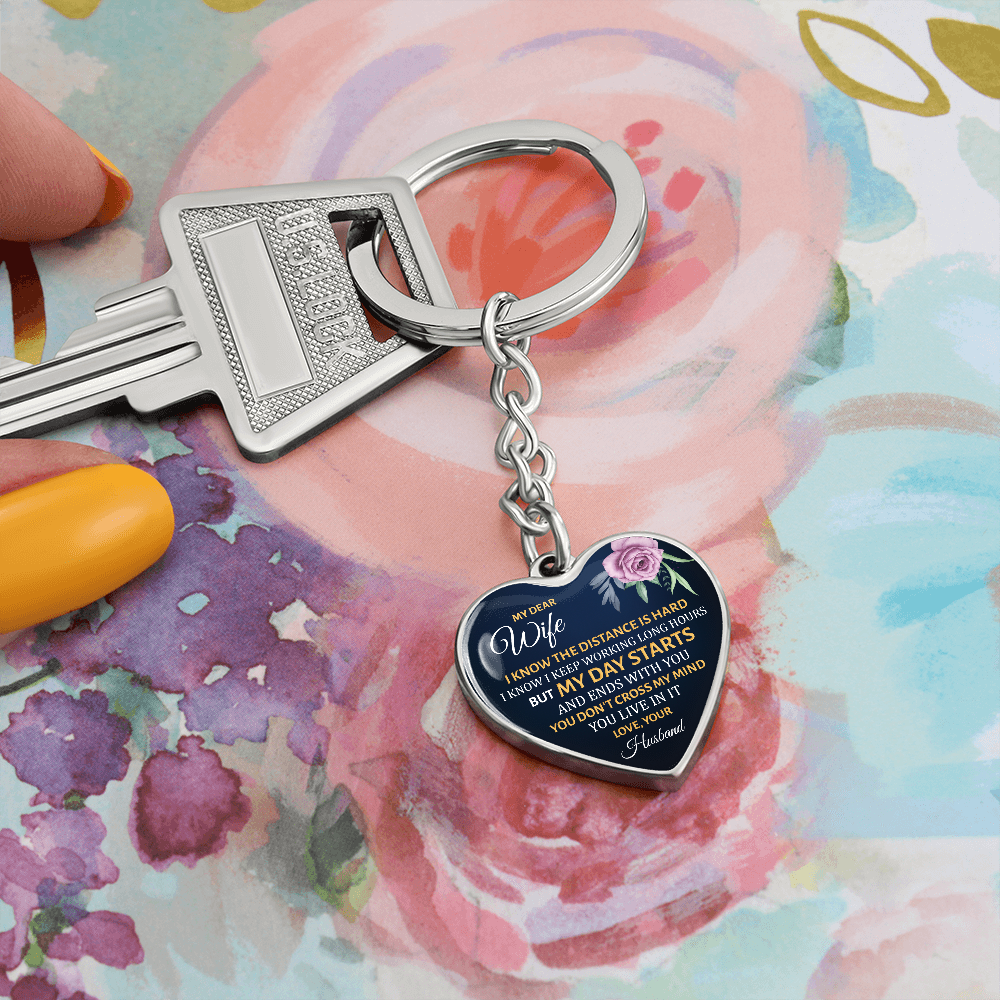 My Dear Wife” Heart Keychain – Long Distance Love Gift from Husband