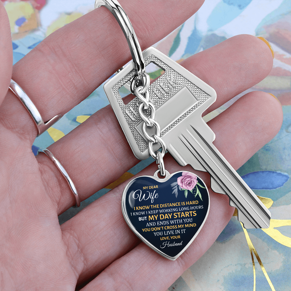 My Dear Wife” Heart Keychain – Long Distance Love Gift from Husband