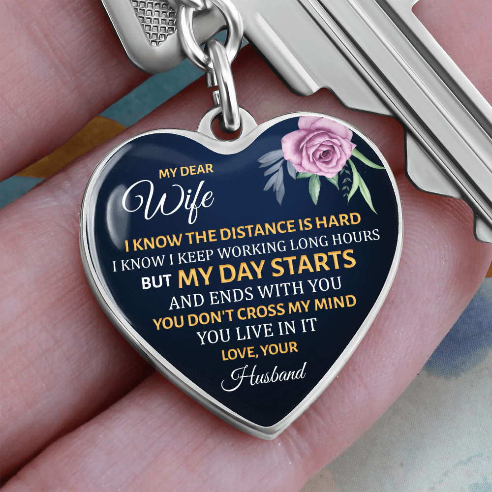 My Dear Wife” Heart Keychain – Long Distance Love Gift from Husband