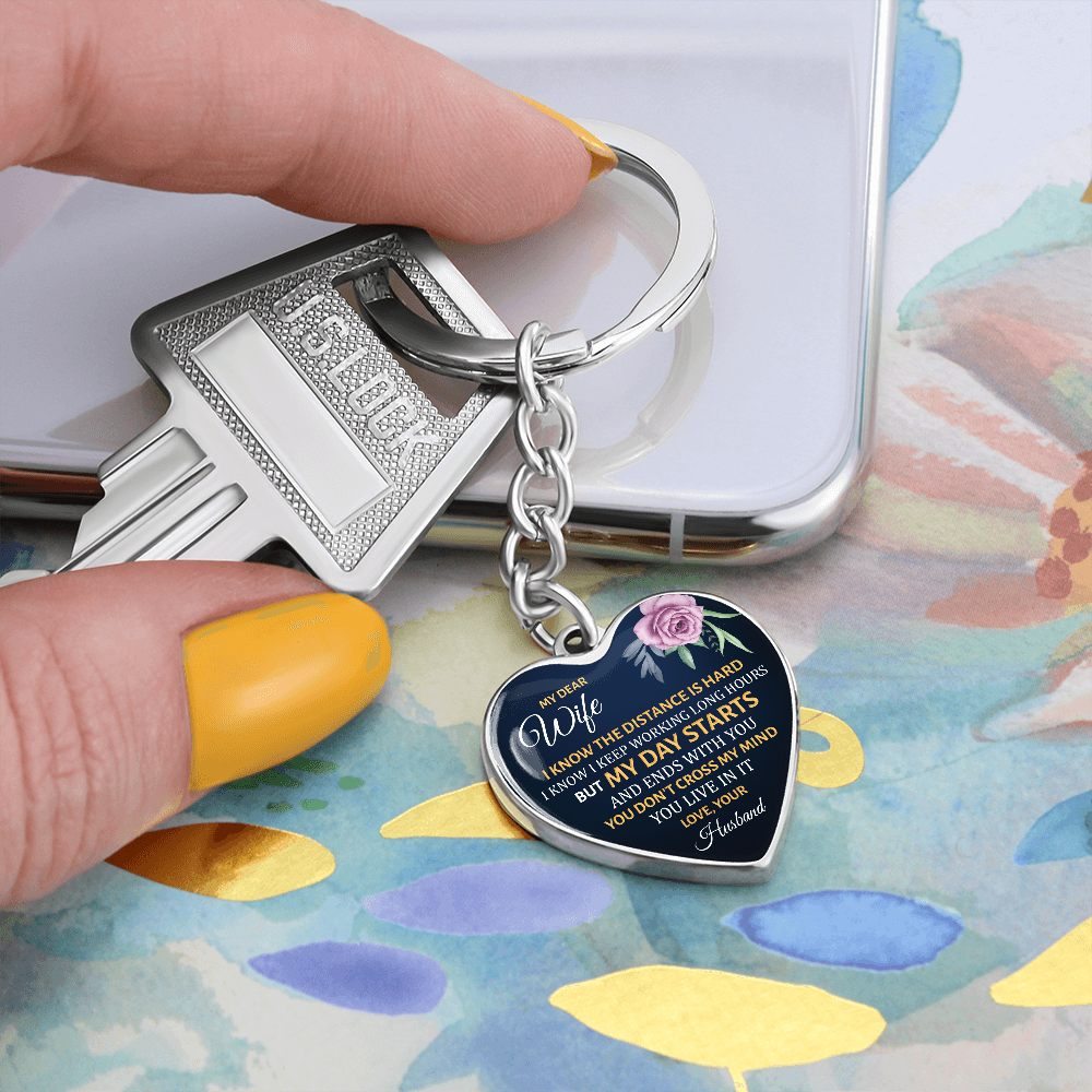 My Dear Wife” Heart Keychain – Long Distance Love Gift from Husband
