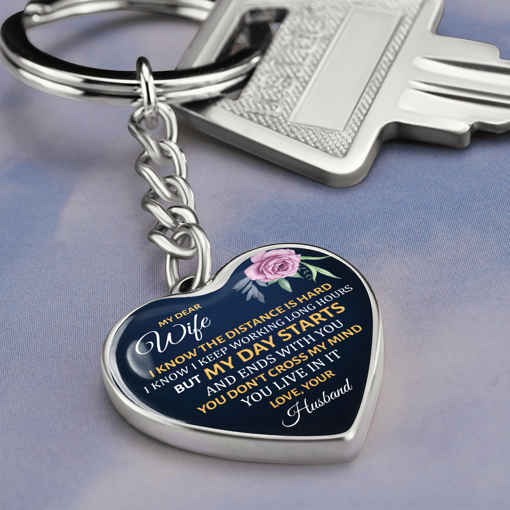 My Dear Wife” Heart Keychain – Long Distance Love Gift from Husband