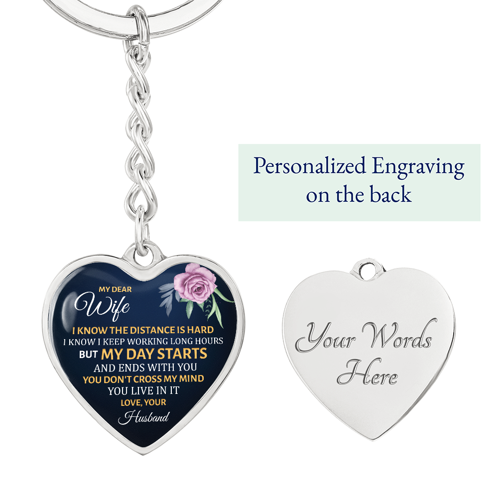 My Dear Wife” Heart Keychain – Long Distance Love Gift from Husband