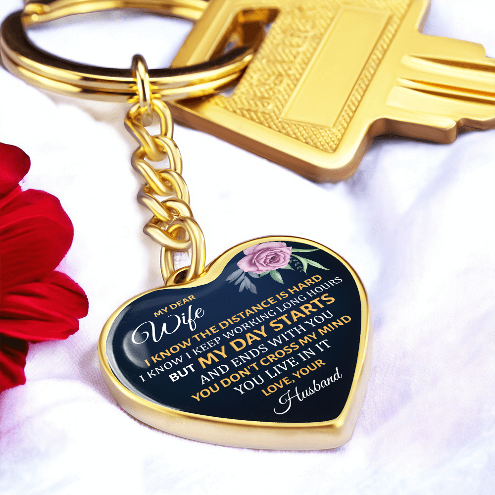 My Dear Wife” Heart Keychain – Long Distance Love Gift from Husband