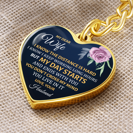 My Dear Wife” Heart Keychain – Long Distance Love Gift from Husband