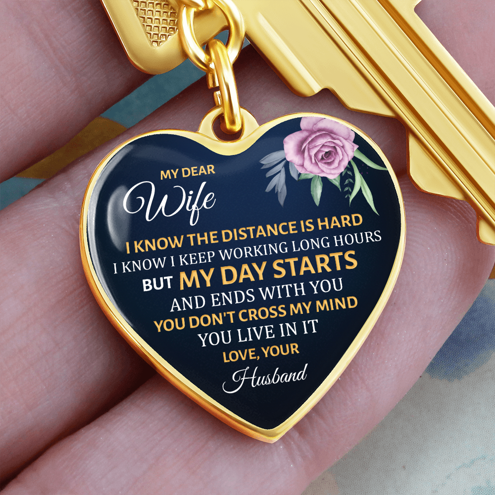 My Dear Wife” Heart Keychain – Long Distance Love Gift from Husband