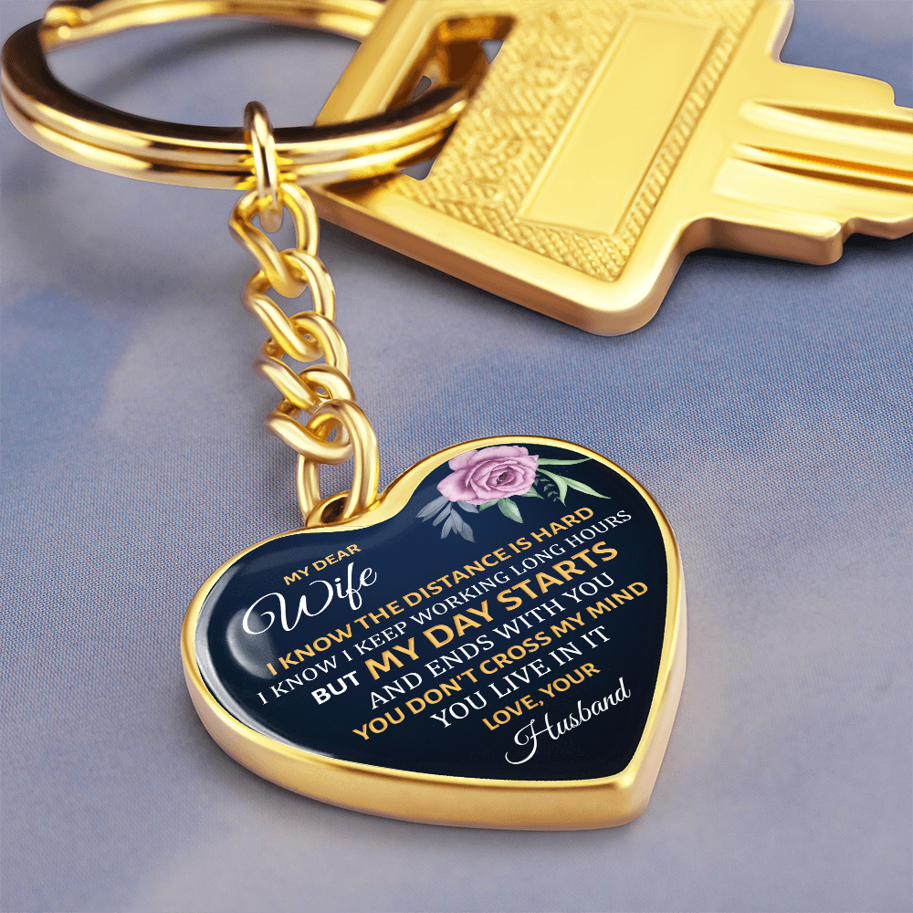 My Dear Wife” Heart Keychain – Long Distance Love Gift from Husband
