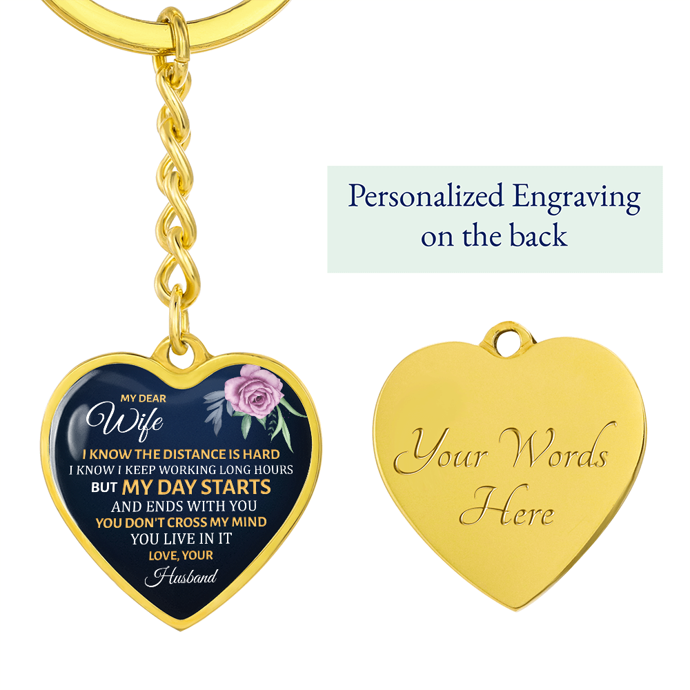 My Dear Wife” Heart Keychain – Long Distance Love Gift from Husband